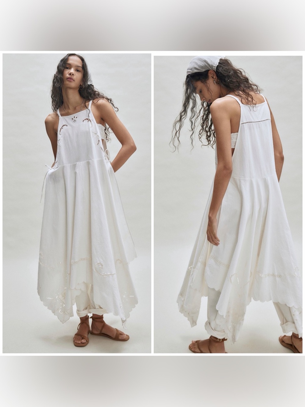NWT Free People White Adjustable Maxi Top Dress 100% Cotton M Beautiful Piece** - Picture 4 of 9